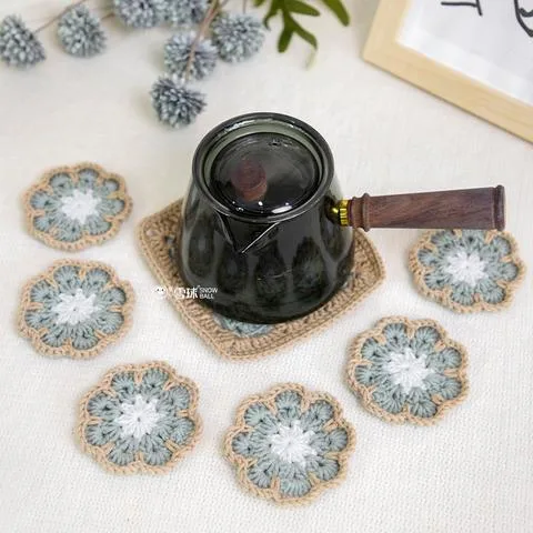雪球精致杯垫套组材料包视频教程图解手工编织diy桌垫装饰