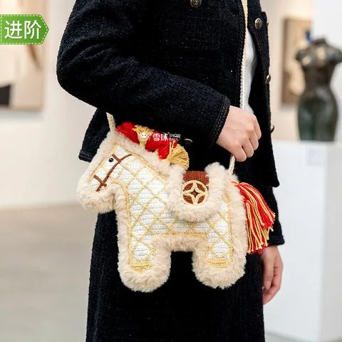 雪球马上有钱小马包材料包送0基础视频教程图解DIY编织毛线手工
