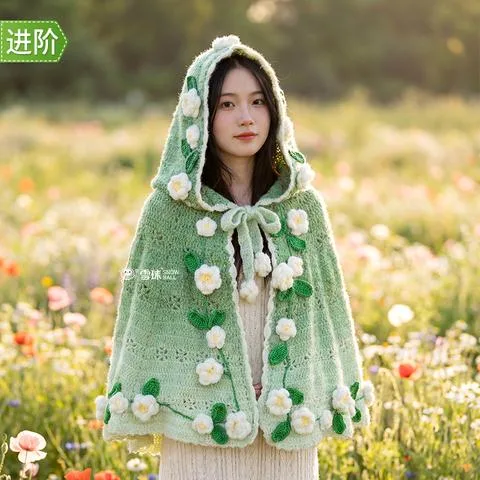 雪球丁达尔羊毛连帽茉莉花斗篷材料包送0基础视频教程图解diy手工