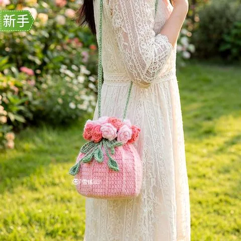 雪球丁达尔玫瑰花束零钱包材料包送0基础视频教程图解手工编织