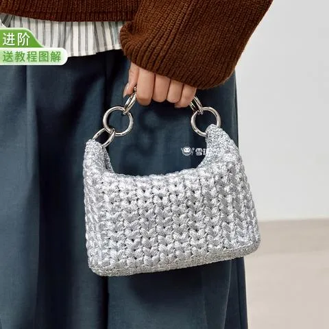 雪球穗光饺子包材料包视频教程图解diy手工编织星芒通勤手提包钩