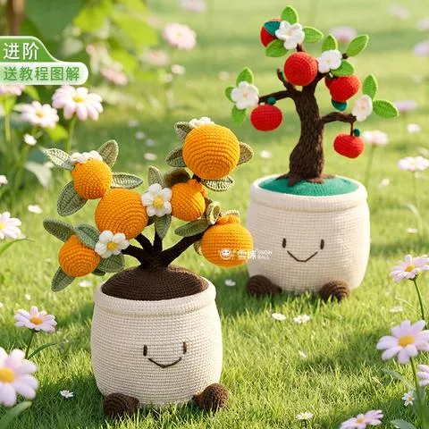 雪球盆栽玩偶材料包视频教程图解diy手工编织云娃娃水果毛线礼品