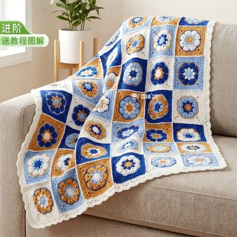 雪球花砖祖母格毯材料包diy手工编织五股雪球棉盖毯