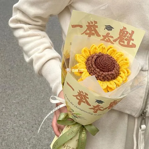 雪球一举夺“魁”花束材料包送视频教程图解送老师毛线礼物钩针diy