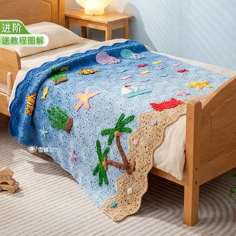 雪球五股童趣海洋毯材料包视频教程图解手工编织毛线毯子钩针diy