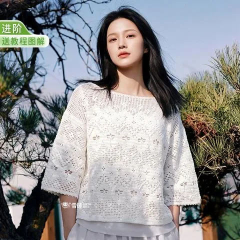雪球夏野蜻蜓罩衫毛线材料包手工DIY云丝亮片针织衫钩针