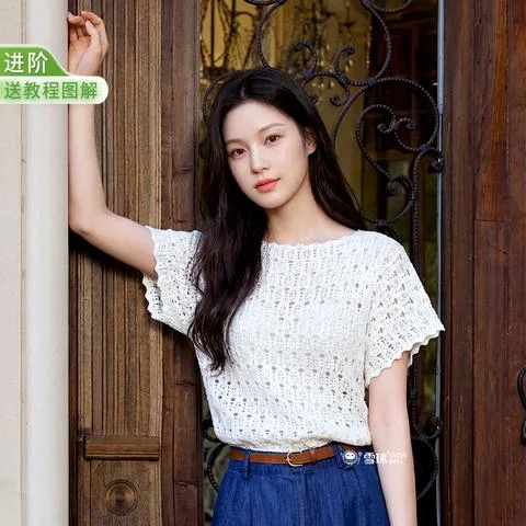 雪球春枝蔓罩衫材料包手工编织玉棉夏季短袖针织衫显瘦洋气小衫钩